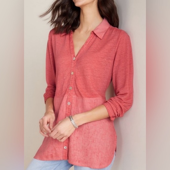 Soft Surroundings Tops - Soft Surroundings Linen Bodrum longline button down blouse